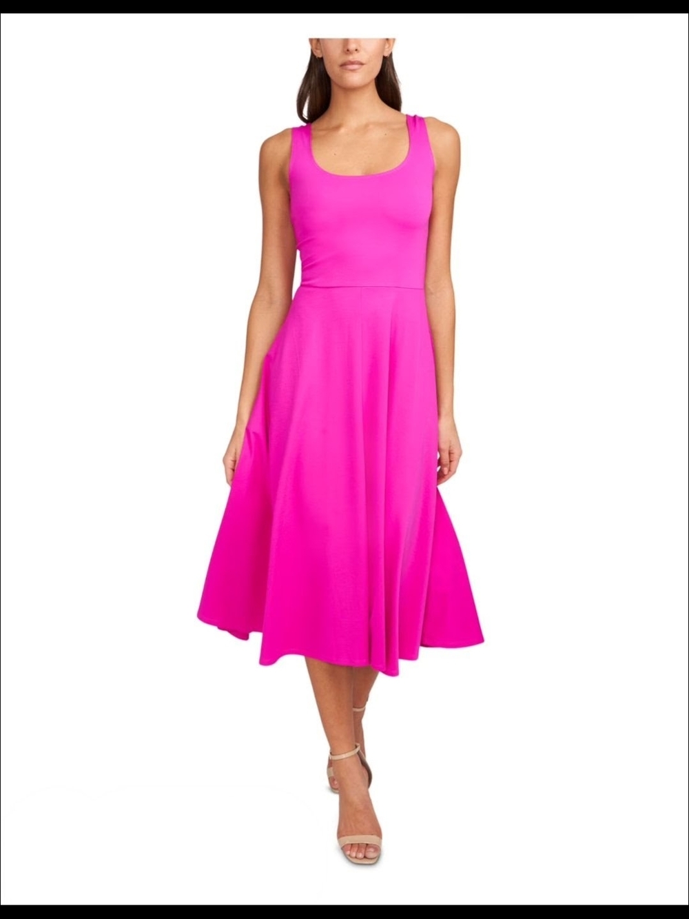 Sleeveless Scoop-Neck A-Line Midi Dress in Fuschia